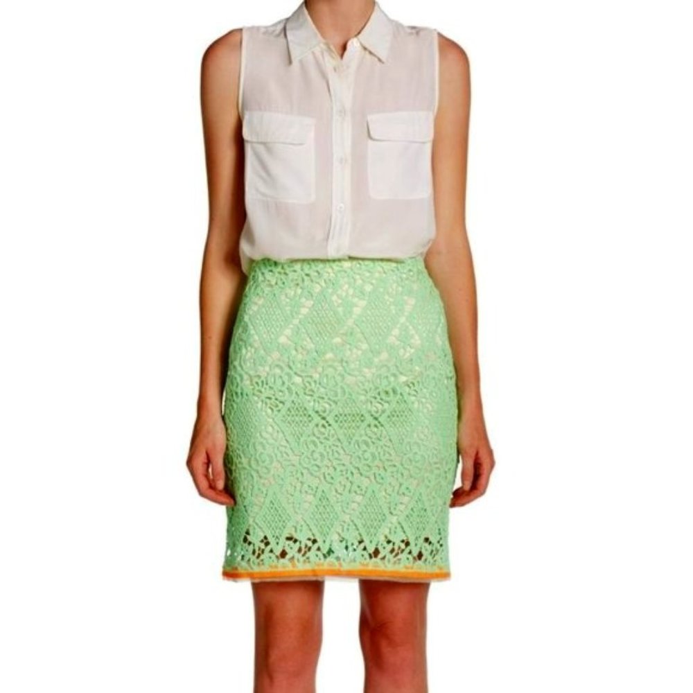 Elie Tahari Green "Bella" Heavyweight Lace Pencil Skirt NEW Sz. 4